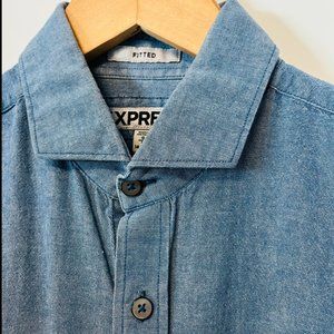 Express Chambray Button Down Dress Shirt - Blue - Small